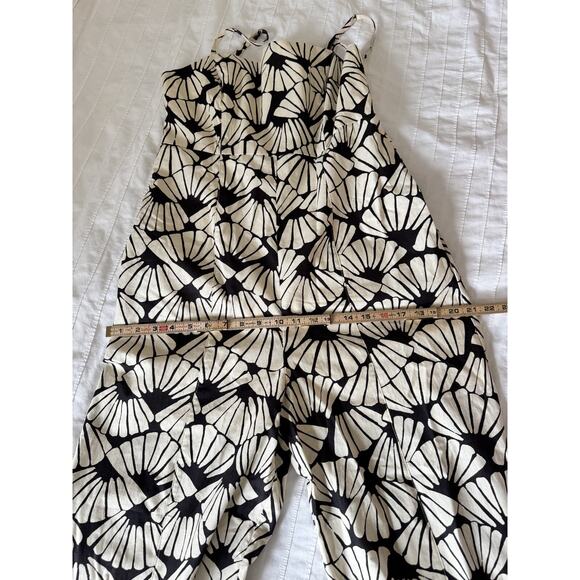 Melloday Abstract Wide Leg Jumpsuit In Bone Black & Cream Adjustable Straps M - Picture 9 of 9